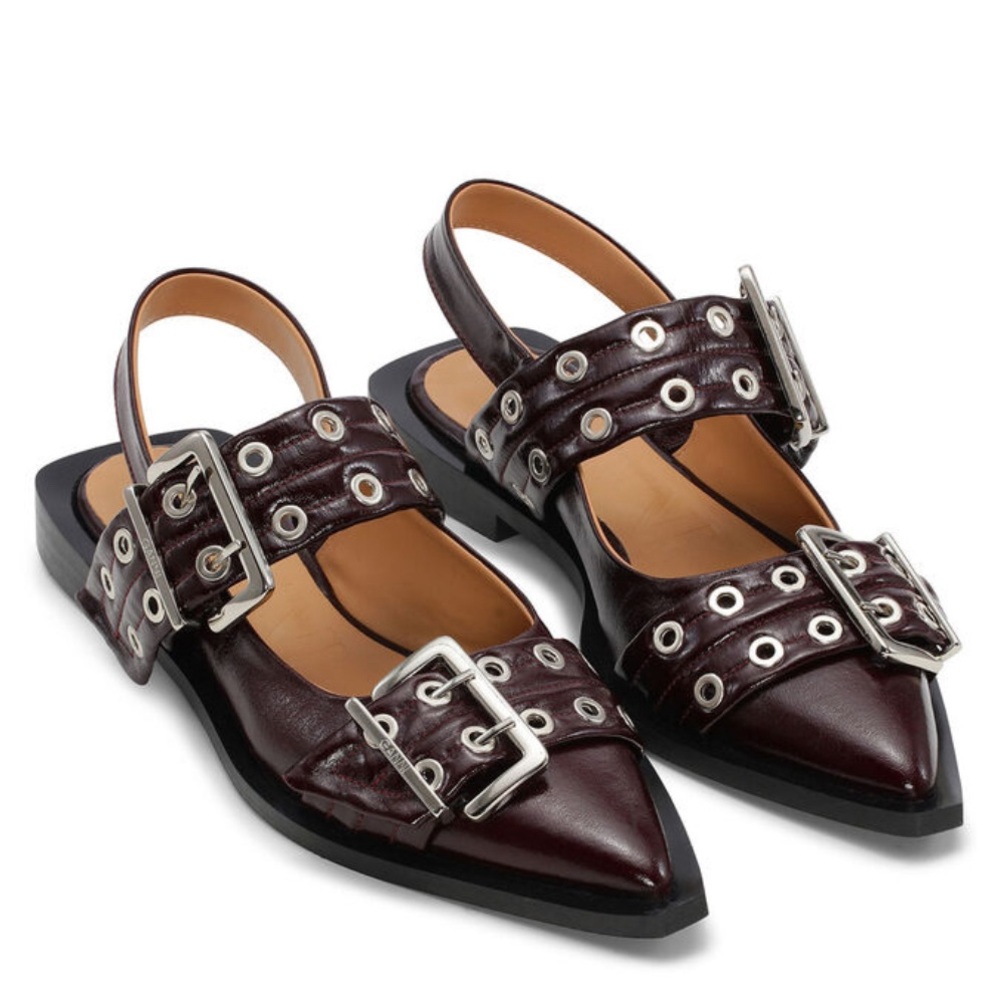 Ganni Ballet Flats - Feminine Buckle Ballerinas
